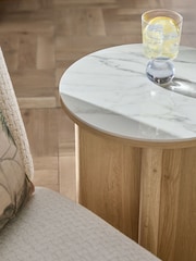 Light Natural Hayford Oak Effect Ceramic Top Side Table - Image 2 of 6