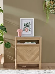Light Natural Hayford Oak Effect Ceramic Top Storage Side Table - Image 1 of 9