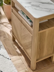 Light Natural Hayford Oak Effect Ceramic Top Storage Side Table - Image 4 of 9