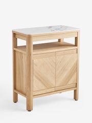 Light Natural Hayford Oak Effect Ceramic Top Storage Side Table - Image 8 of 9