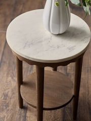 Dark Natural Erin Solid Mango and Marble Side Table - Image 2 of 7