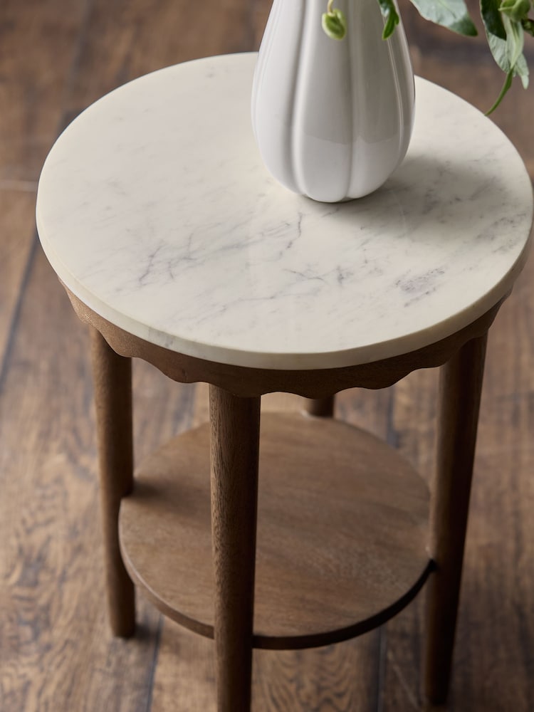 Dark Natural Erin Solid Mango and Marble Side Table - Image 2 of 7 Dark Natural Erin Solid Mango and Marble Side Table - Image 2 of 7