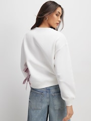 River Island Cream Long Sleeve Paris Poplin Bow Sweat Top - Image 2 of 4