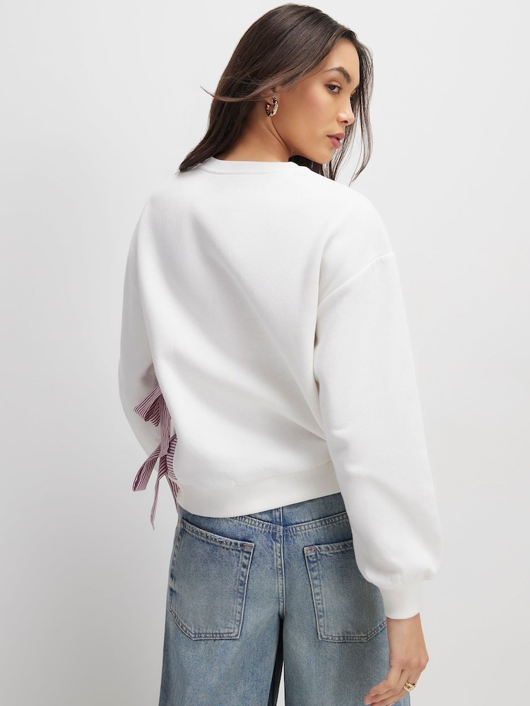 River Island Cream Long Sleeve Paris Poplin Bow Sweat Top - Image 2 of 4