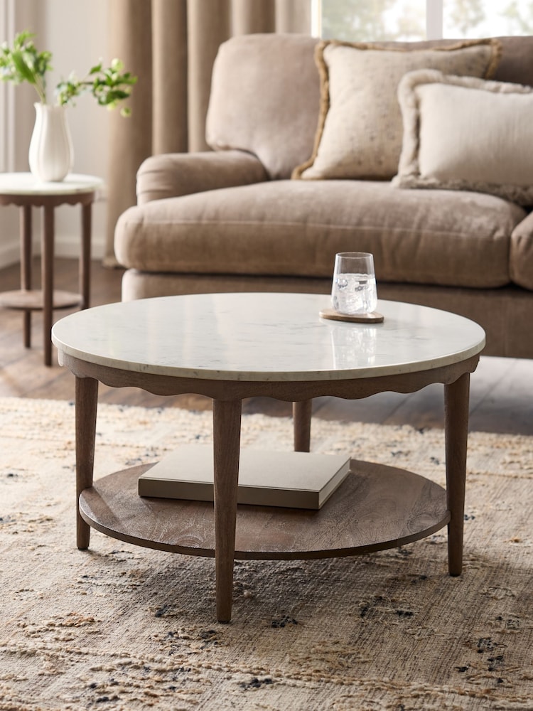 Dark Natural Erin Solid Mango and Marble Coffee Table - Image 1 of 6 Dark Natural Erin Solid Mango and Marble Coffee Table - Image 1 of 6