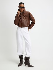 River Island Brown Woven Look Pu Bomber Jacket - Image 2 of 3