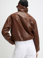River Island Brown Woven Look Pu Bomber Jacket - Image 3 of 3