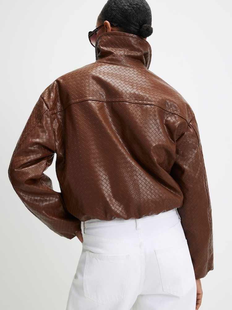 River Island Brown Woven Look Pu Bomber Jacket - Image 3 of 3