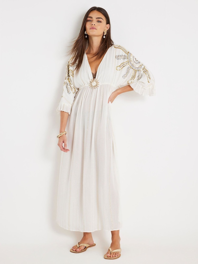 River Island Cream Embellished Sun Detail Maxi Dress - Image 1 of 4