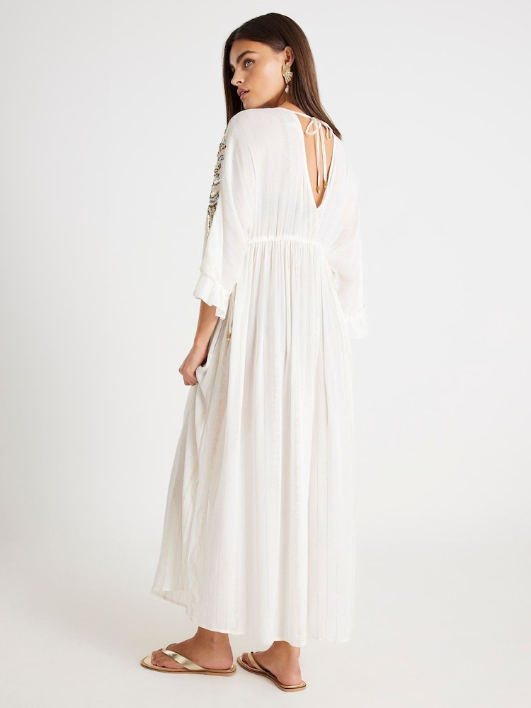 River Island Cream Embellished Sun Detail Maxi Dress - Image 2 of 4