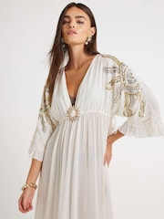River Island Cream Embellished Sun Detail Maxi Dress - Image 3 of 4