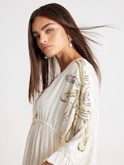 River Island Cream Embellished Sun Detail Maxi Dress - Image 4 of 4