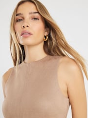 River Island Tan Suedette Shift Dress - صورة 3 من 4