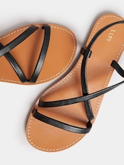 Long Tall Sally Black LTS Black Leather Crossover Strap Flat Sandals In Standard Fit - Image 5 of 5