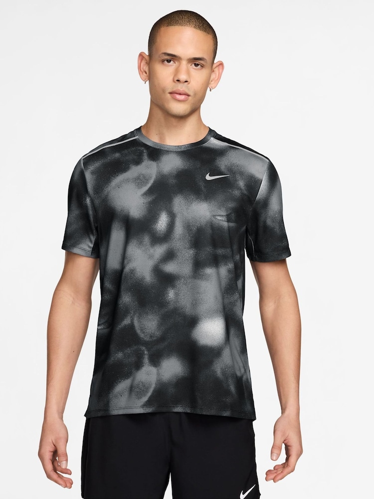 Nike Black Dri-FIT Miler Printed Running T-Shirt - Image 1 of 3 Nike Black Dri-FIT Miler Printed Running T-Shirt - Image 1 of 3