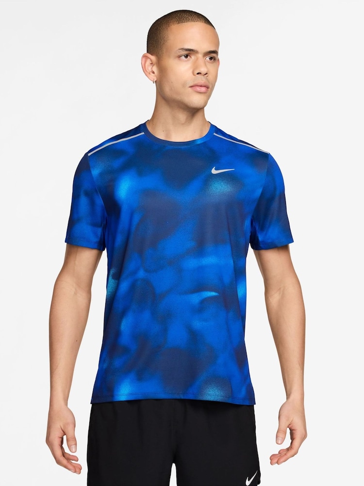 Nike Midnight Navy Dri-FIT Miler Printed Running T-Shirt - Image 1 of 3 Nike Midnight Navy Dri-FIT Miler Printed Running T-Shirt - Image 1 of 3
