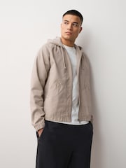 Stone Canvas Hooded Zip Through Jacket - Image 1 of 11