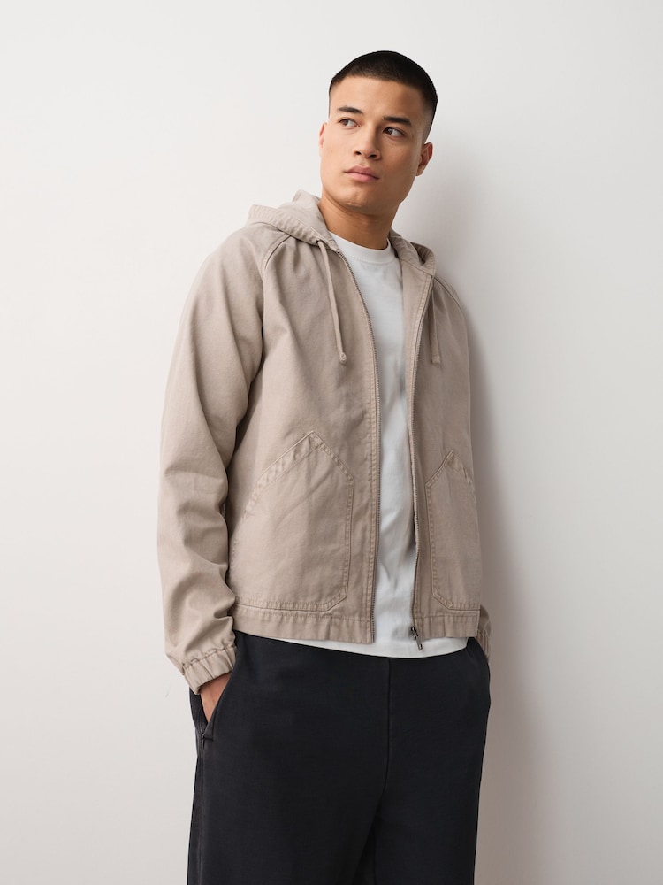 Stone Canvas Hooded Zip Through Jacket - Image 1 of 11