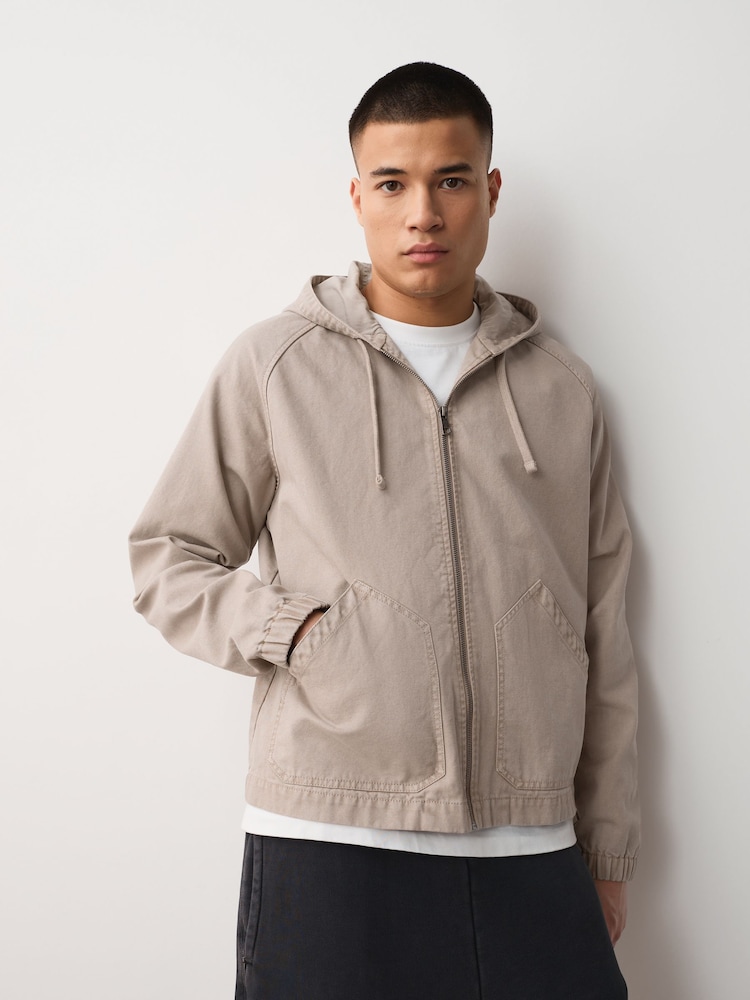 Stone Canvas Hooded Zip Through Jacket - Image 2 of 11