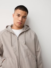 Stone Canvas Hooded Zip Through Jacket - Image 5 of 11