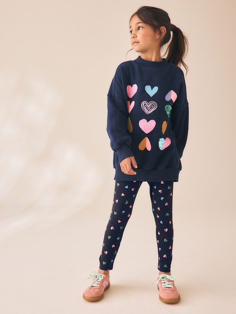 Navy Multi Heart - Conjunto de sudadera y leggings (3-16 años) - Imagen 1 de 9 Navy Multi Heart - Conjunto de sudadera y leggings (3-16 años) - Imagen 1 de 9