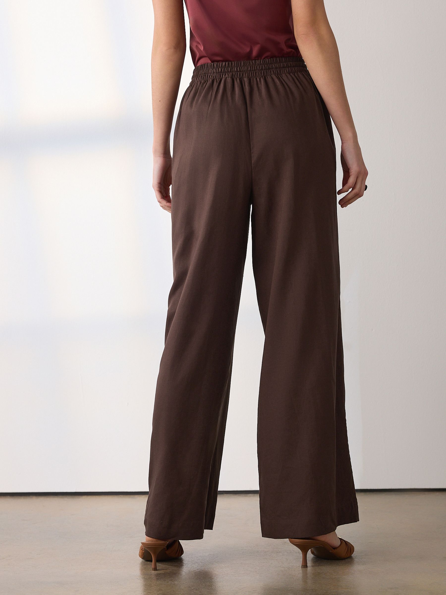 Buy Chocolate Brown Pull On Wide Leg Trousers With Linen from Next USA