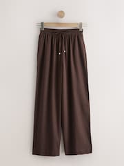 Chocolate Brown Pull On Wide Leg Trousers With Linen - Image 5 of 8