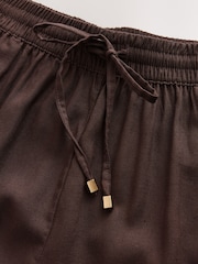 Chocolate Brown Pull On Wide Leg Trousers With Linen - Image 6 of 8
