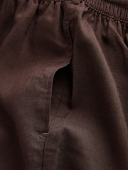 Chocolate Brown Pull On Wide Leg Trousers With Linen - Image 7 of 8