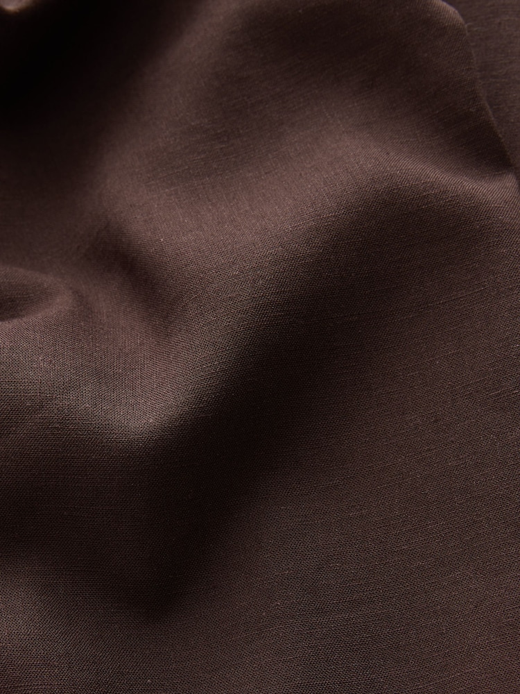 Chocolate Brown Pull On Wide Leg Trousers With Linen - Image 8 of 8