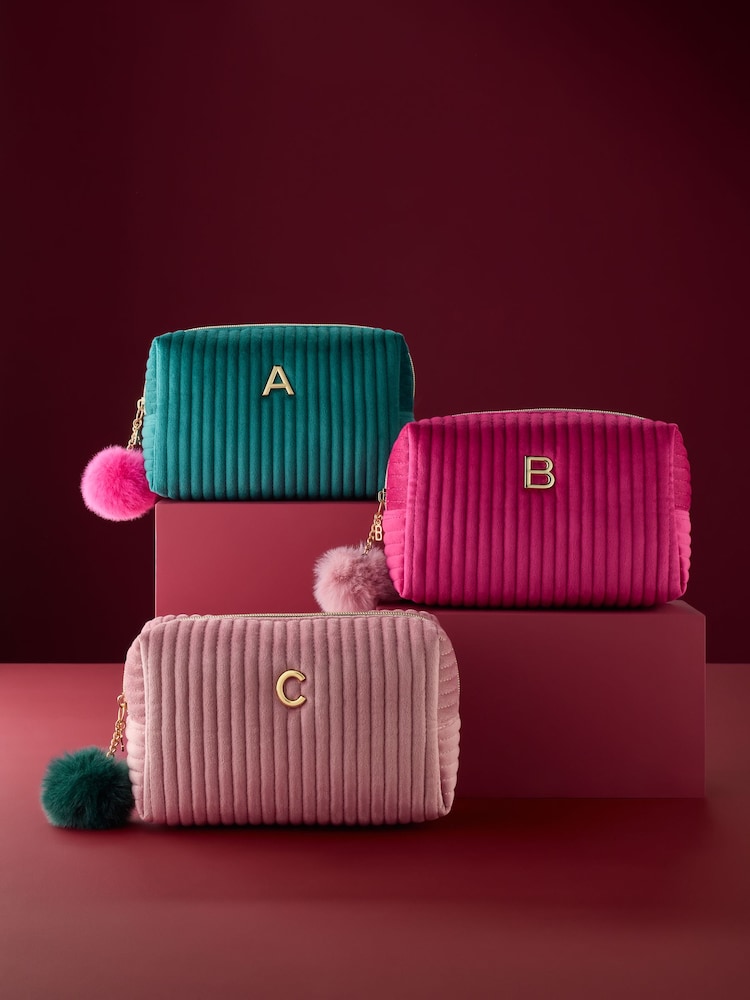 Ribbed Velvet Monogram Makeup Bag - Image 1 of 5 Ribbed Velvet Monogram Makeup Bag - Image 1 of 5