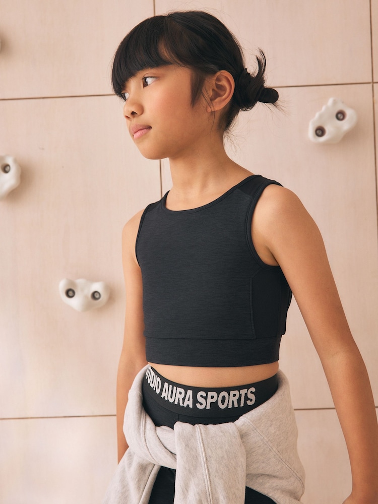 Black Sports Crop Top (5-16yrs) - Image 1 of 7