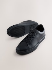 Schwarz - Wide Fit Leather Smart Casual Trainers - Bild 4 von 7