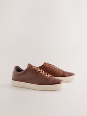 Hellbraun - Wide Fit Leather Smart Casual Trainers - Bild 3 von 7