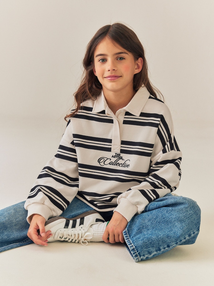Black/Ecru Stripe Long Sleeve Rugby Top (3-16yrs) - Image 2 of 11