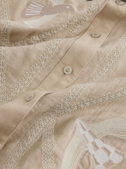Beige Embroidery Detail N. Premium 100% Linen Boxy Short Sleeve Shirt - Image 7 of 8