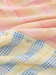 Pink/Yellow Spliced Check Tie-Front Short Sleeve Shirt with Linen - Image 8 of 9