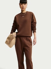 Nike Cacao Wow Brown Studio Fleece Wide Leg Joggers - Image 4 of 7
