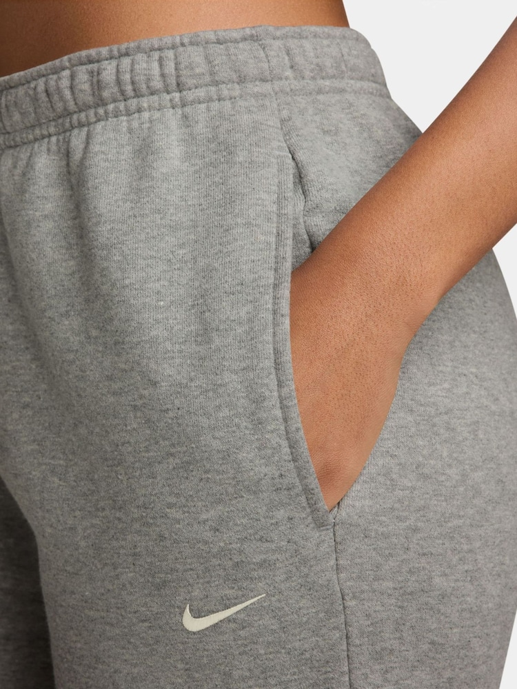 Nike Grey Heather Studio Fleece Mid Rise Cuffed Joggers - Image 3 of 3 Nike Grey Heather Studio Fleece Mid Rise Cuffed Joggers - Image 3 of 3