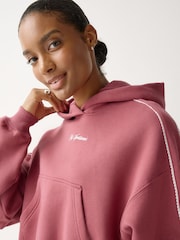 Nike Pink Smoke Studio Fleece Oversized Scallop-Trim Hoodie - Image 4 of 6