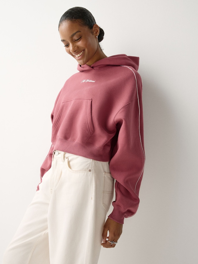 Nike Pink Smoke Studio Fleece Oversized Scallop-Trim Hoodie - Image 6 of 6