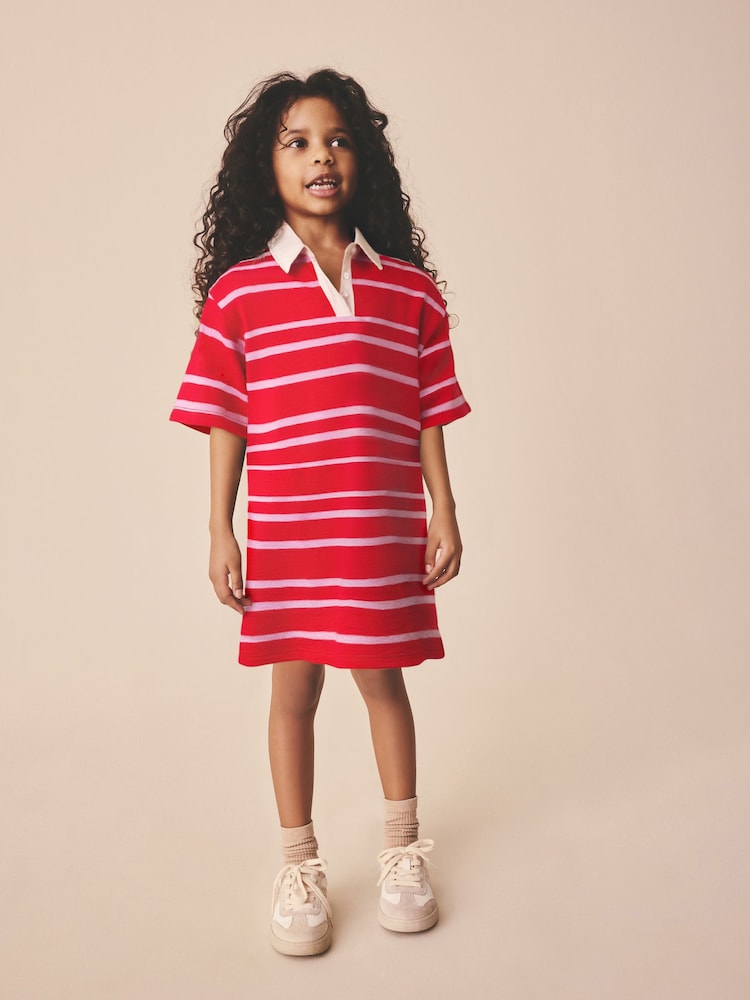 Red & Pink Stripe Short Sleeve Rugby Dress (3-16yrs) - Image 1 of 7