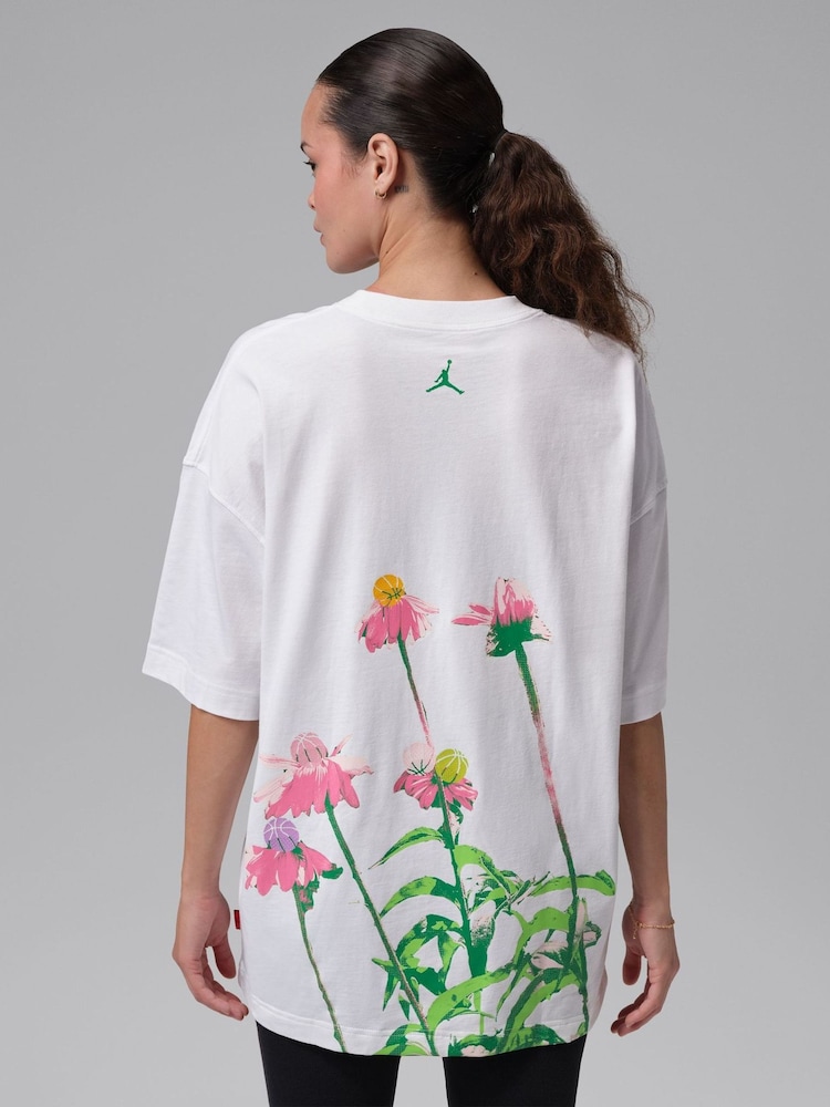 Jordan White Basketball Floral Graphic T-Shirt - Image 2 of 8 Jordan White Basketball Floral Graphic T-Shirt - Image 2 of 8