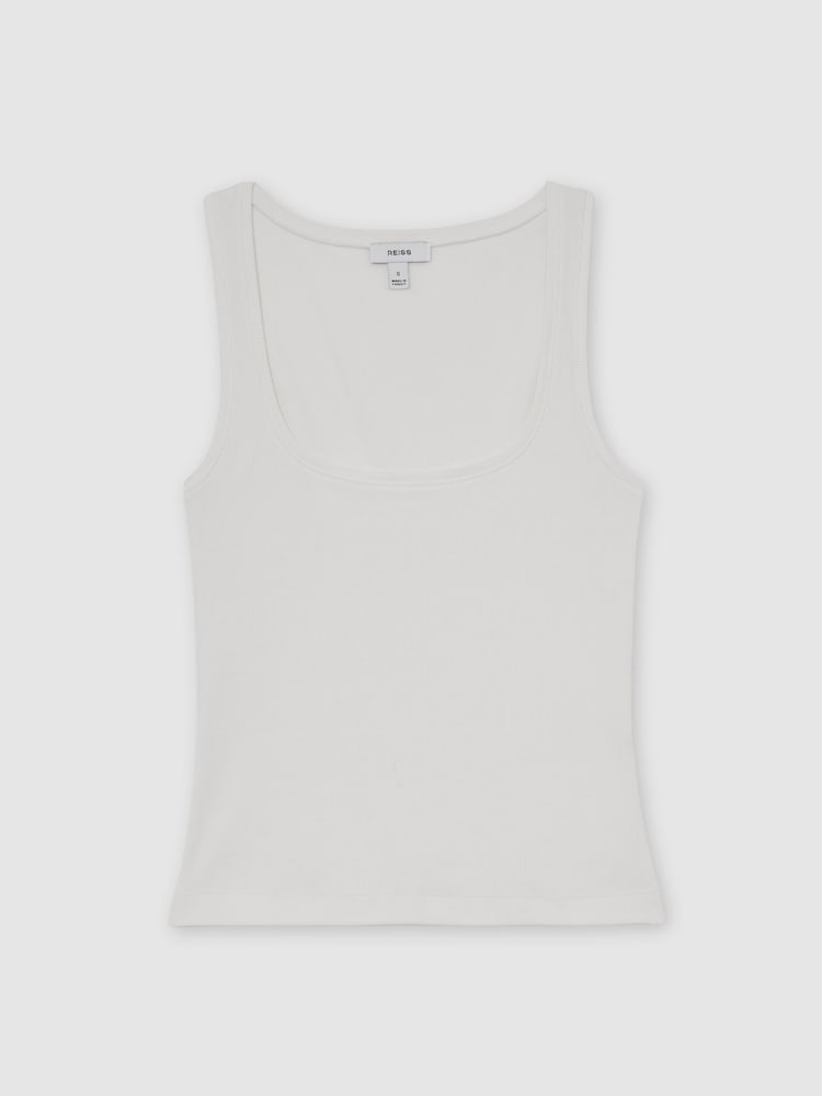 白色 - Reiss Riva Stretch-Cotton Ribbed Square-Neck Vest - 6的图像2｝