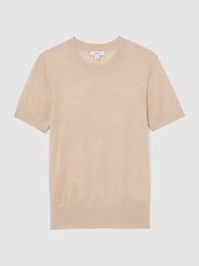 Reiss Neutral Livy Short-Sleeve Knitted Top with Linen - Image 2 of 7
