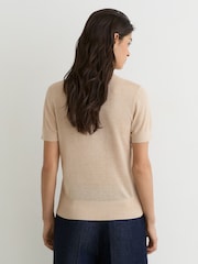 Reiss Neutral Livy Short-Sleeve Knitted Top with Linen - Image 6 of 7