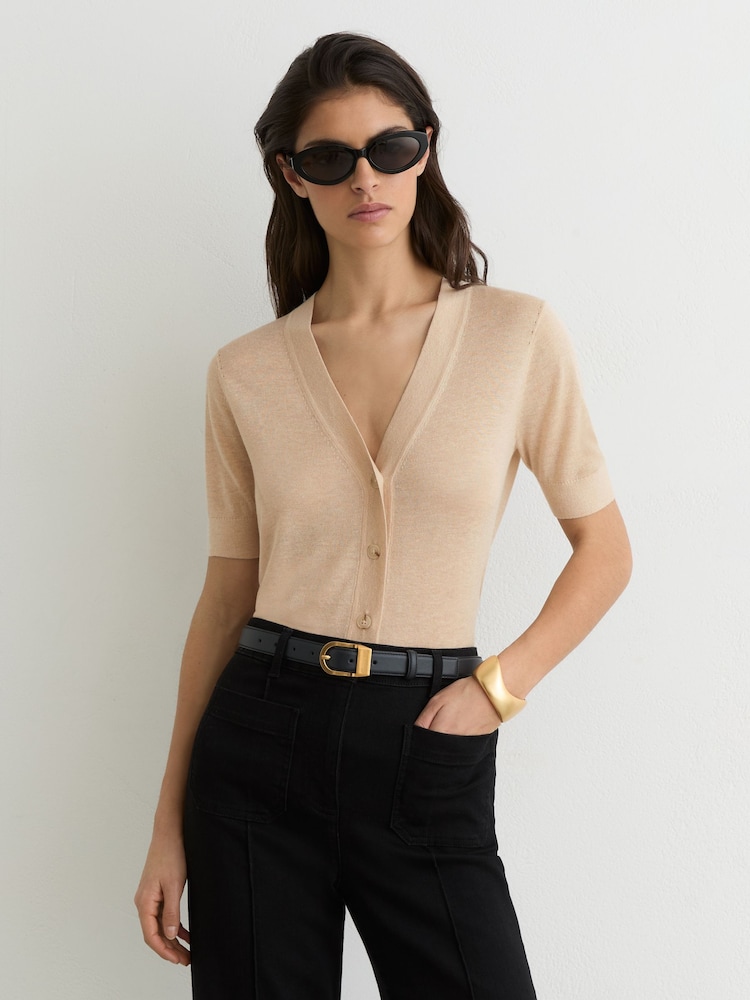 Reiss Neutral Seren Cardigan - Image 1 of 6 Reiss Neutral Seren Cardigan - Image 1 of 6