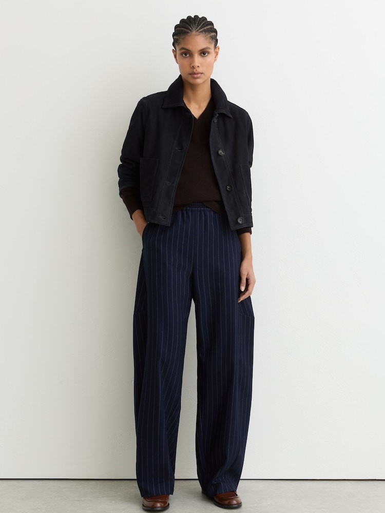 Marineblau - Reiss Sonny Wildleder Cropped Jacke - Bild 1 von 9