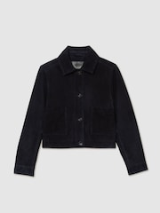 Marineblau - Reiss Sonny Wildleder Cropped Jacke - Bild 2 von 9