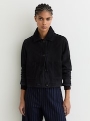 Marineblau - Reiss Sonny Wildleder Cropped Jacke - Bild 3 von 9